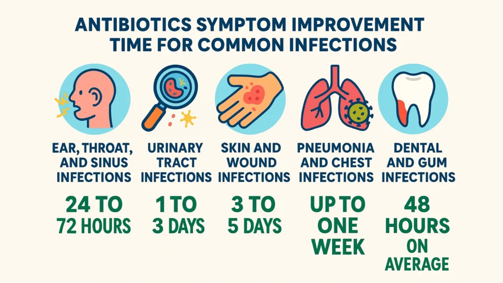 antibiotics symptom improvement time