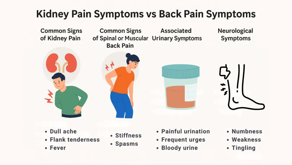 kidney pain symptoms vs back pain symptoms