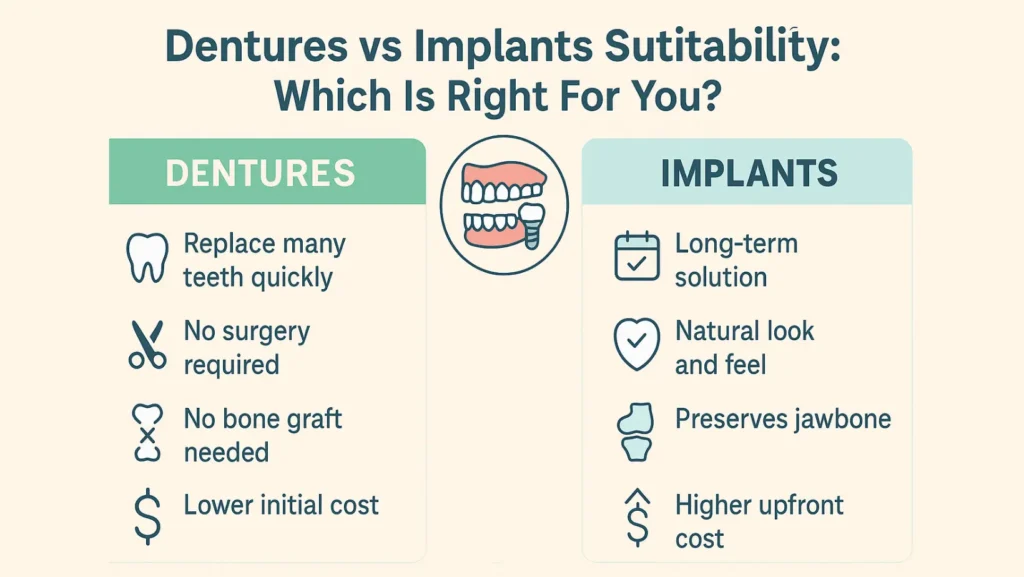 dentures vs implants suitability