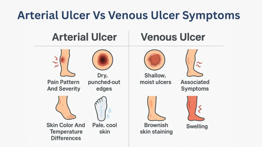 arterial ulcer vs venous ulcer symptoms