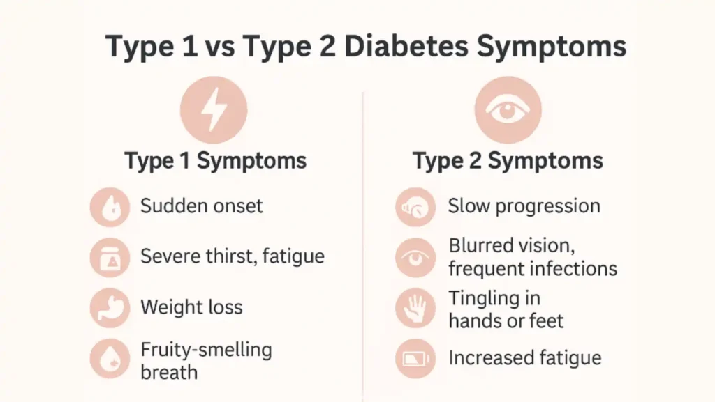 type 1 vs type 2 diabetes symptoms