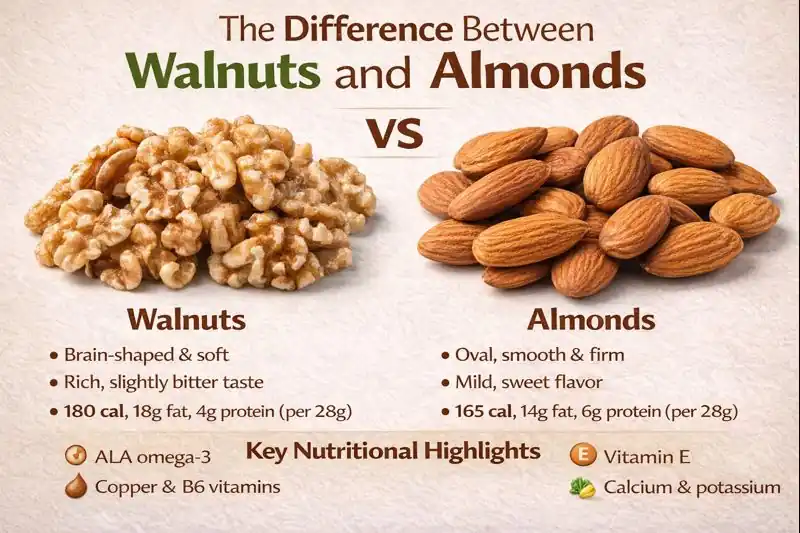 The difference between walnuts and almonds