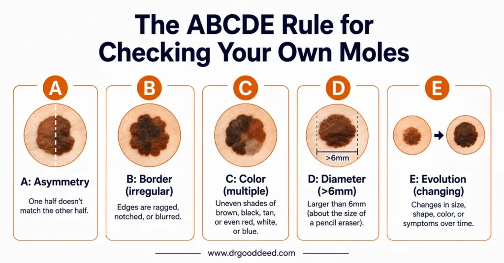 ABCDE rule skin cancer mole checklist