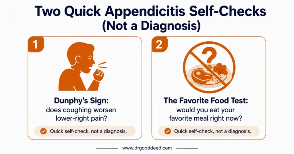 Appendicitis self-check cough test favorite food test