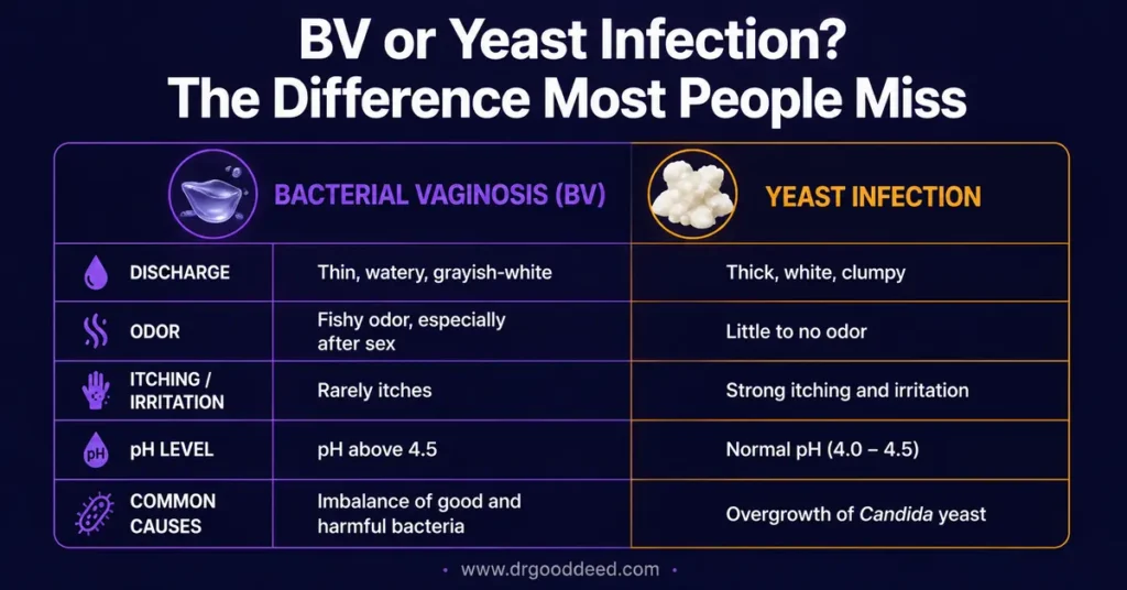 Bacterial vaginosis vs yeast infection differences