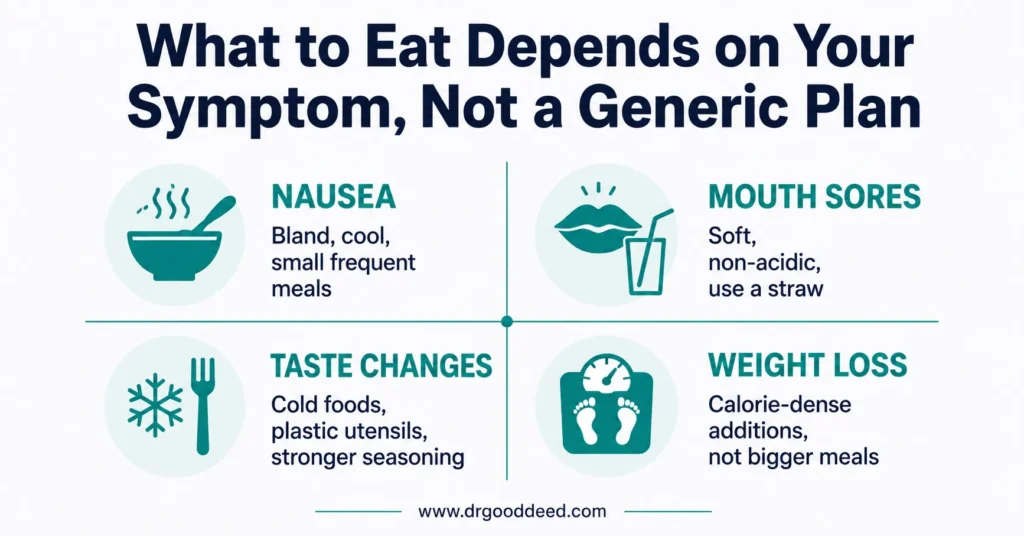 Cancer treatment diet by symptom nausea mouth sores taste