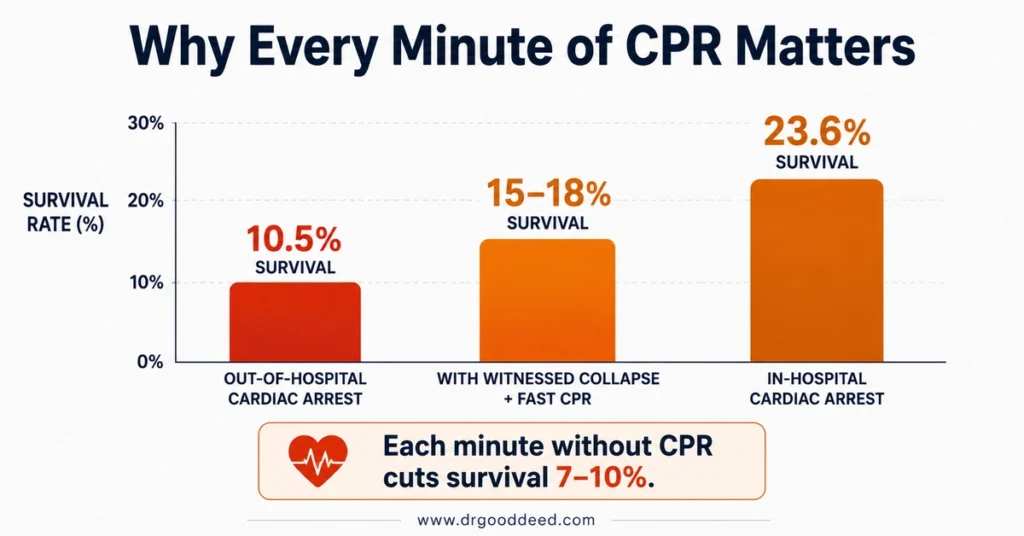 Cardiac arrest survival rate CPR timing statistics