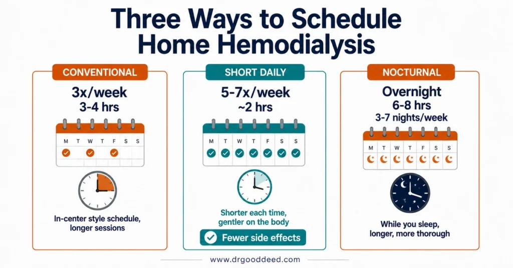 Home hemodialysis schedule options conventional daily nocturnal