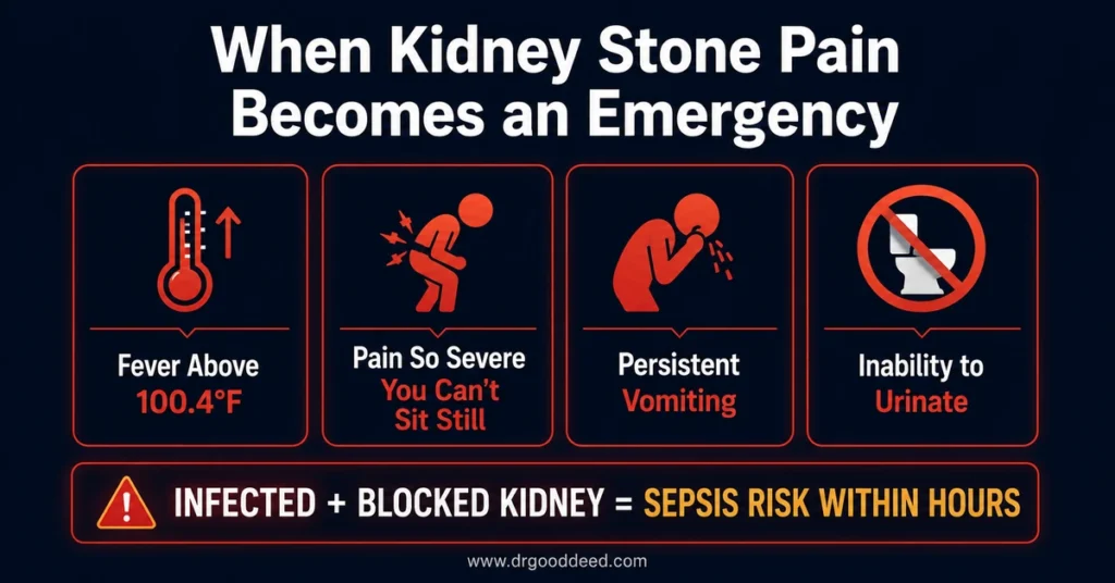 Kidney stone emergency warning signs fever sepsis