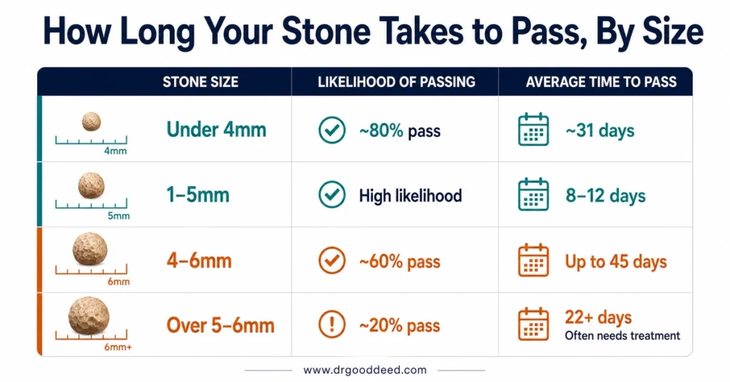 Kidney stone size passage time chart