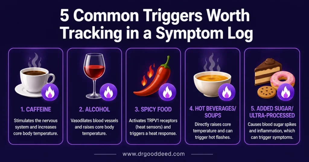 Menopause hot flash food triggers caffeine alcohol sugar