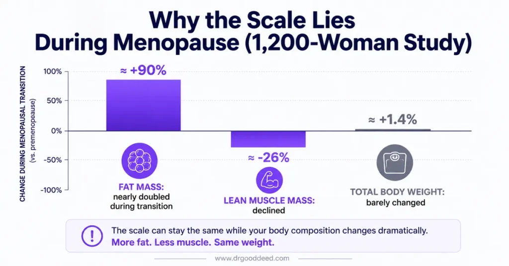 Menopause weight gain fat mass vs scale weight study