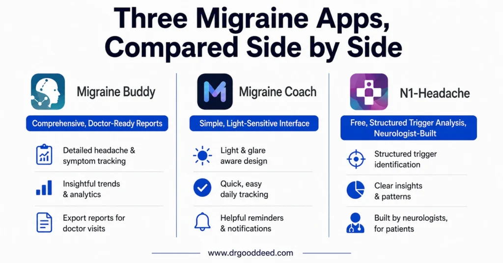 Migraine Buddy vs Migraine Coach vs N1-Headache comparison