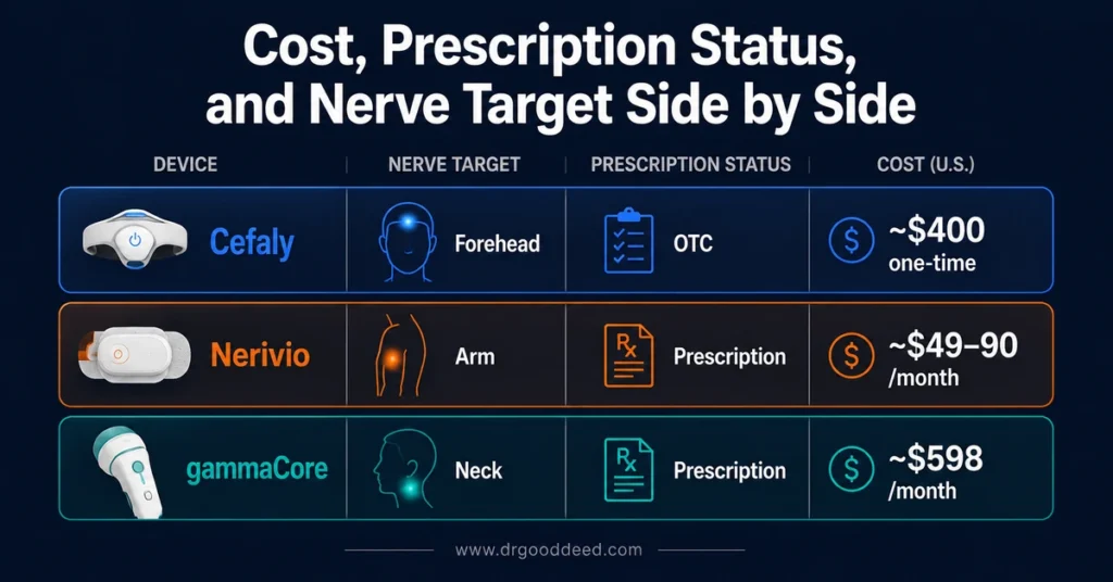 Migraine device cost prescription comparison table