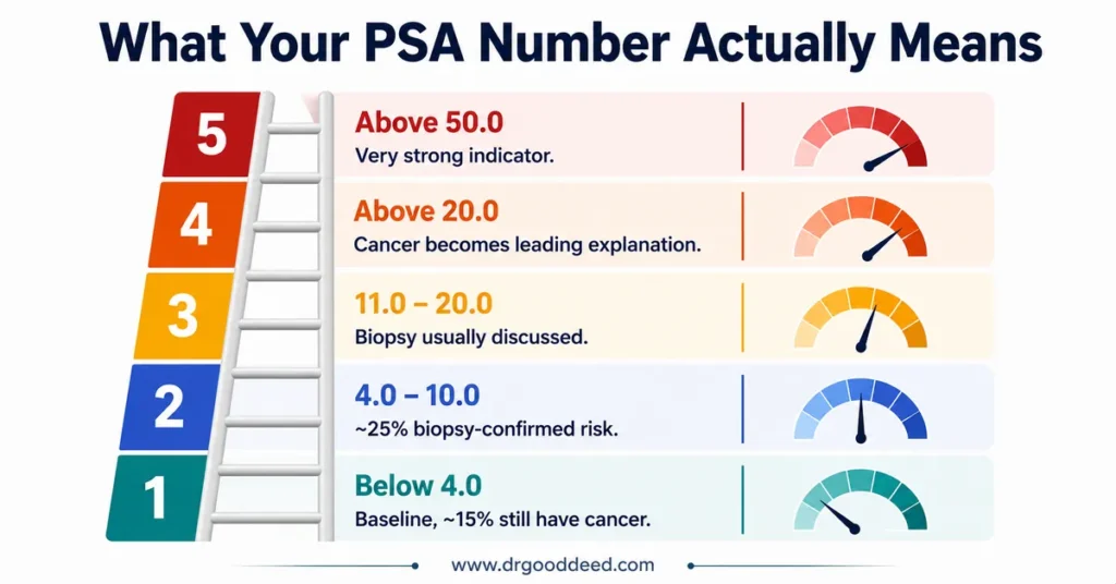 PSA level elevation tiers and associated prostate cancer risk chart