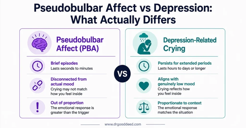 Pseudobulbar affect vs depression crying differences