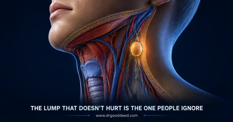 Throat cancer symptoms showing a painless neck lump warning sign