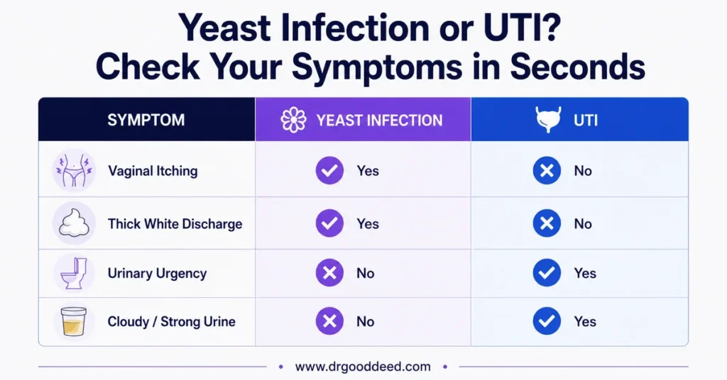Yeast infection vs UTI symptom comparison chart