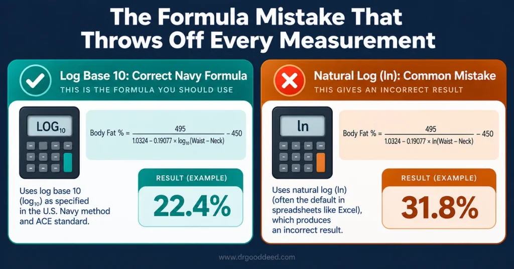 Body fat calculator log base 10 formula mistake