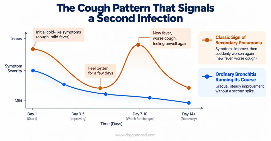 Bronchitis secondary pneumonia warning symptom pattern