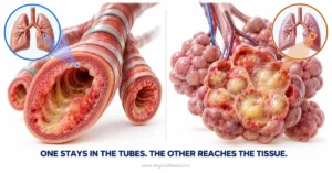 Bronchitis vs pneumonia airway vs alveoli difference
