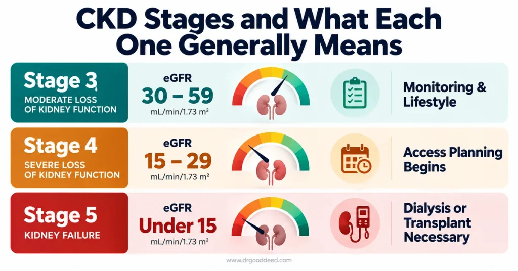 CKD stages 3 4 5 eGFR dialysis threshold chart