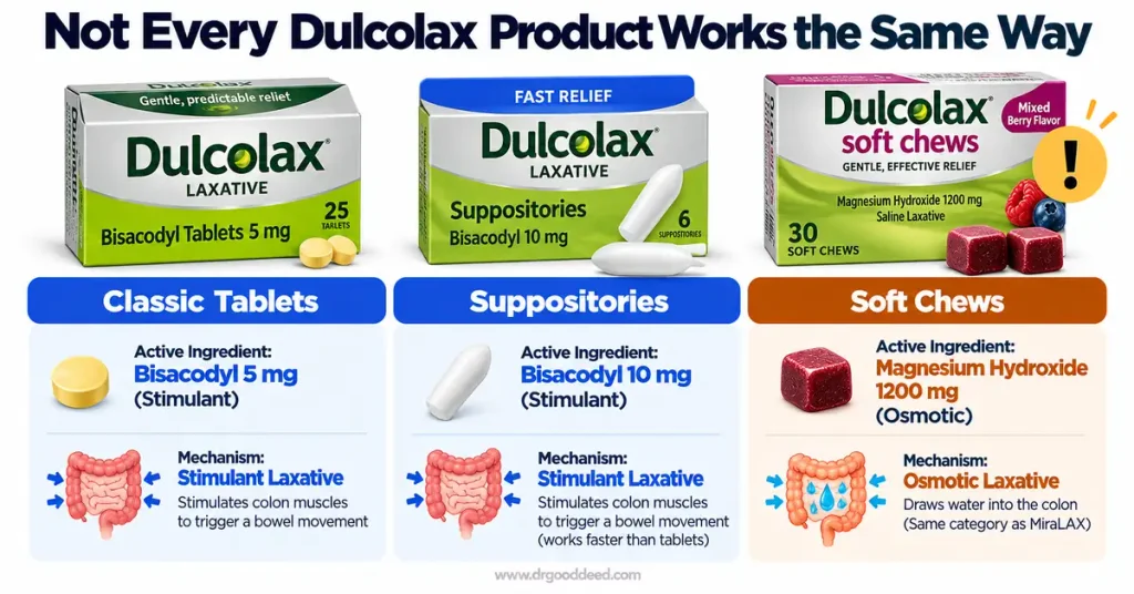 Dulcolax soft chews different active ingredient warning 