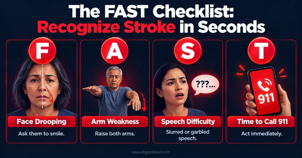 FAST checklist for stroke recognition face arm speech and time 