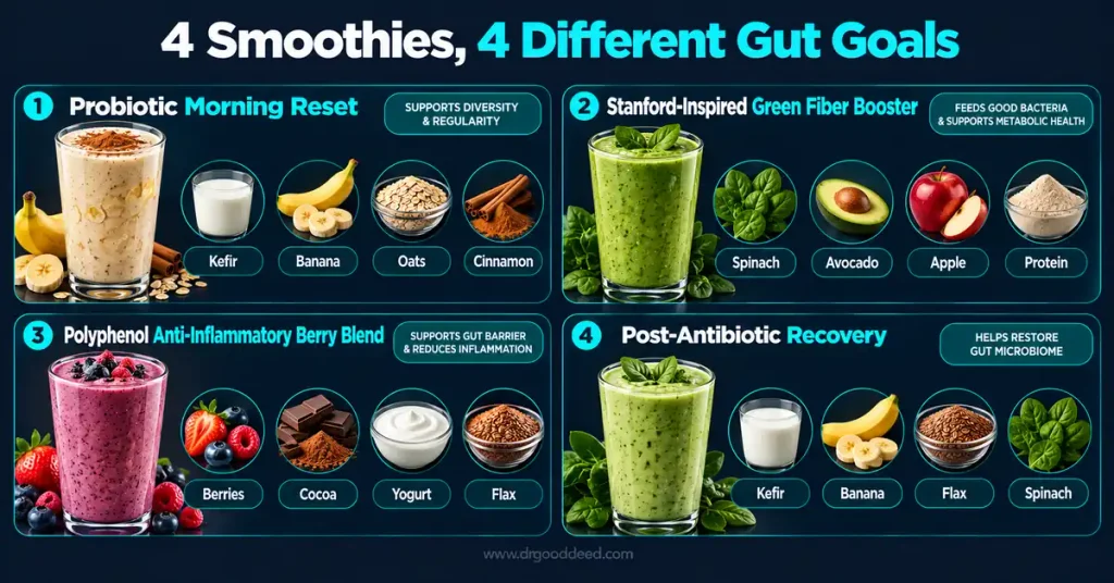 Gut health smoothie recipes four blends overview