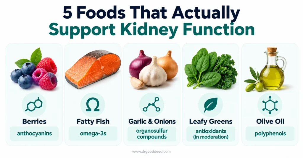 Kidney health foods berries fish garlic olive oil