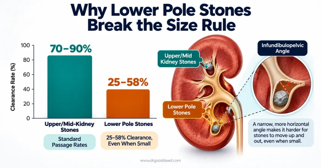 Lower pole kidney stone clearance rate statistics