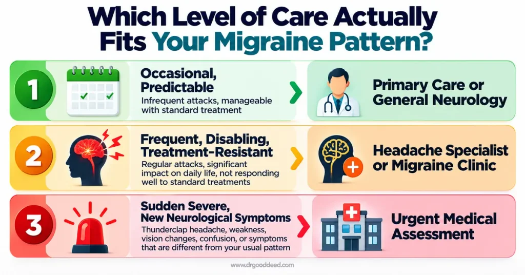 Migraine care level decision guide for neurologist and specialist 