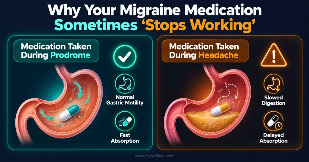 Migraine medication timing prodrome absorption explained