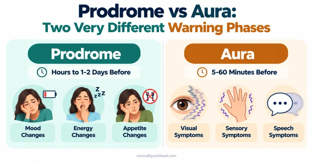 Migraine prodrome vs aura timing comparison