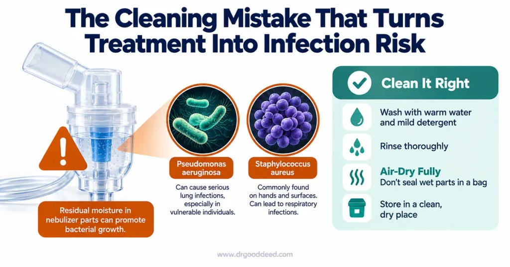 Nebulizer cleaning bacterial contamination warning