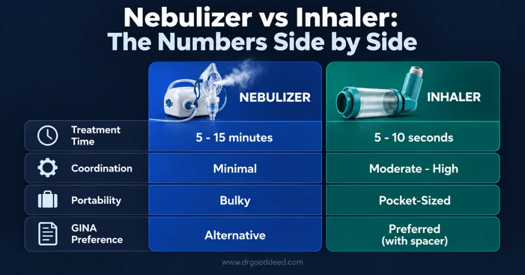 Nebulizer vs inhaler treatment time coordination comparison