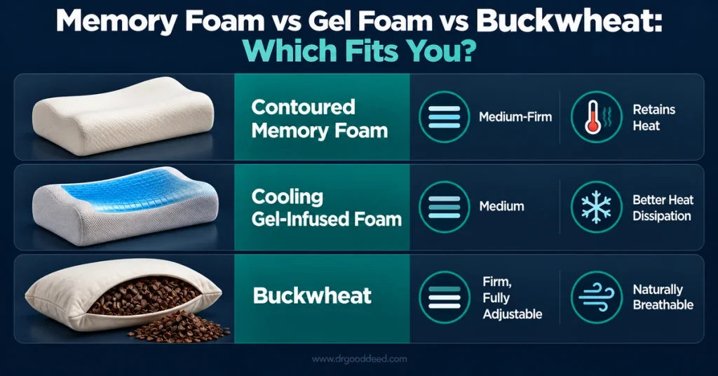 Neck pillow material comparison of memory foam gel foam and buckwheat