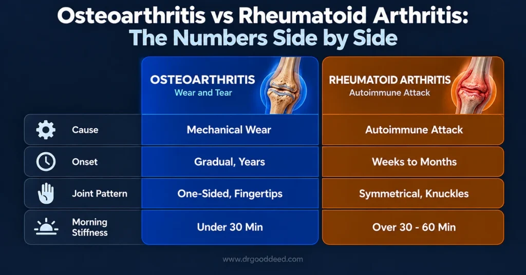 Osteoarthritis rheumatoid arthritis symptoms comparison table