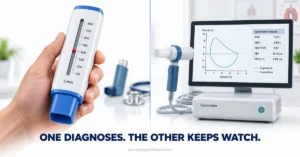Peak flow meter vs spirometer diagnose vs monitor