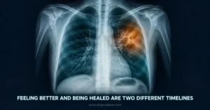 Pneumonia recovery time X-ray lag behind symptoms