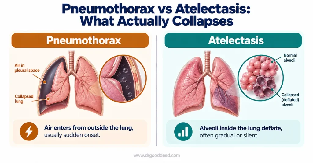 Pneumothorax vs atelectasis collapsed lung difference