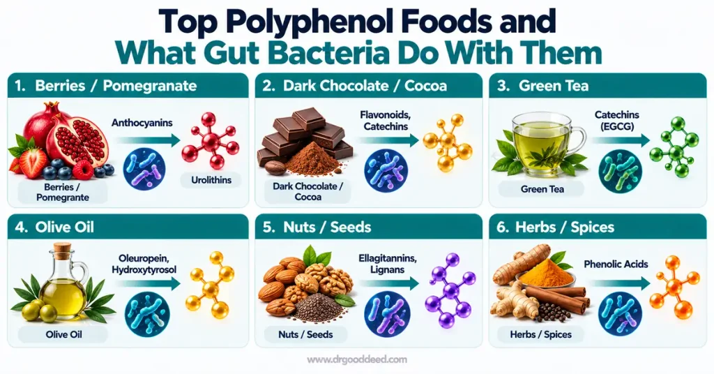 Polyphenol foods and gut bacteria benefits chart
