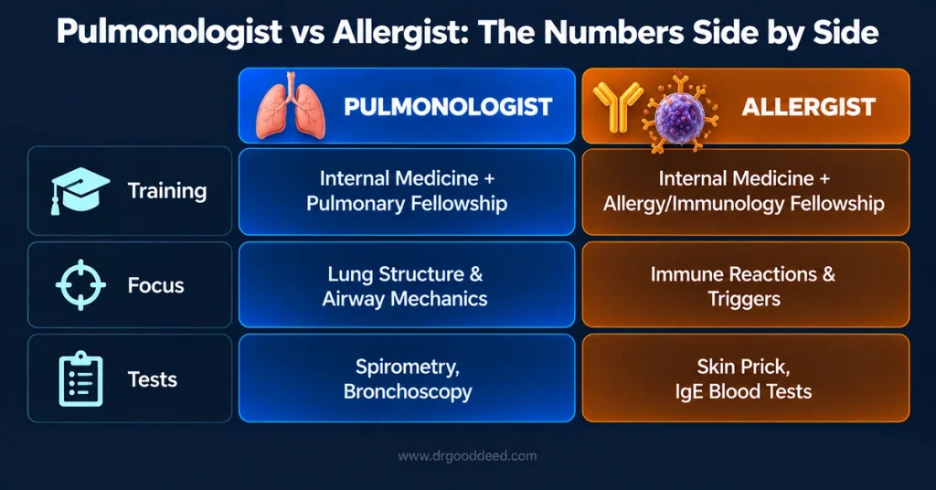 Pulmonologist vs allergist training tests comparison table