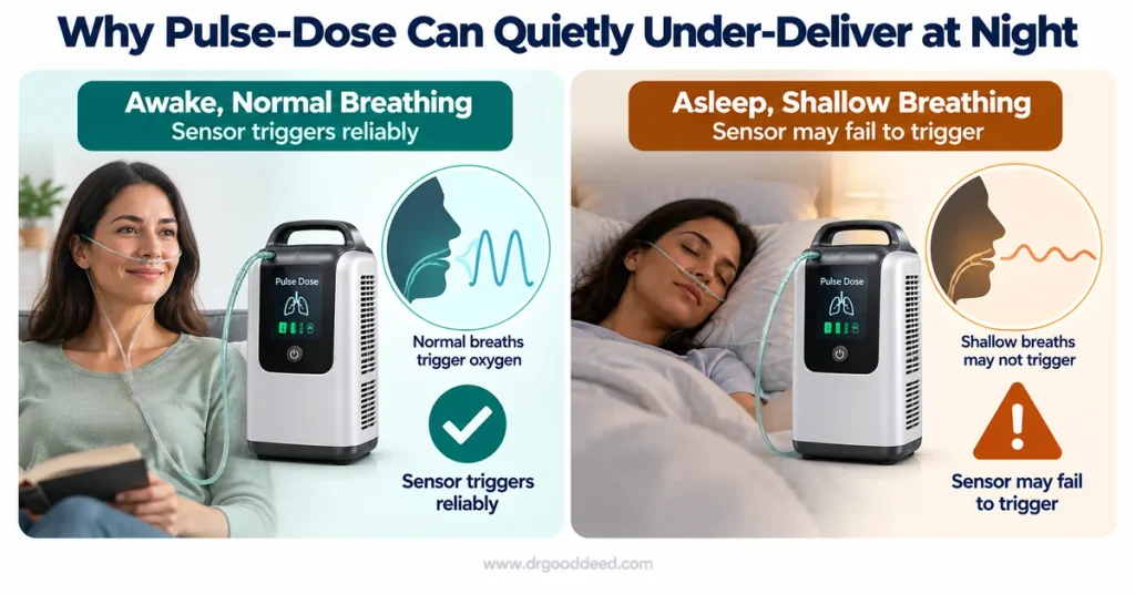 Pulse dose oxygen concentrator sleep trigger failure