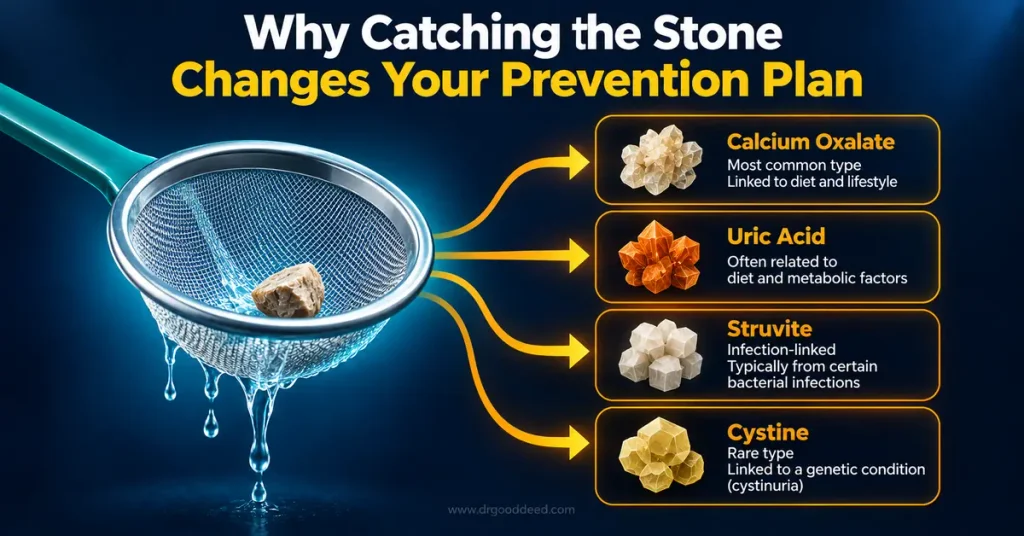 Straining urine for kidney stone mineral type identification