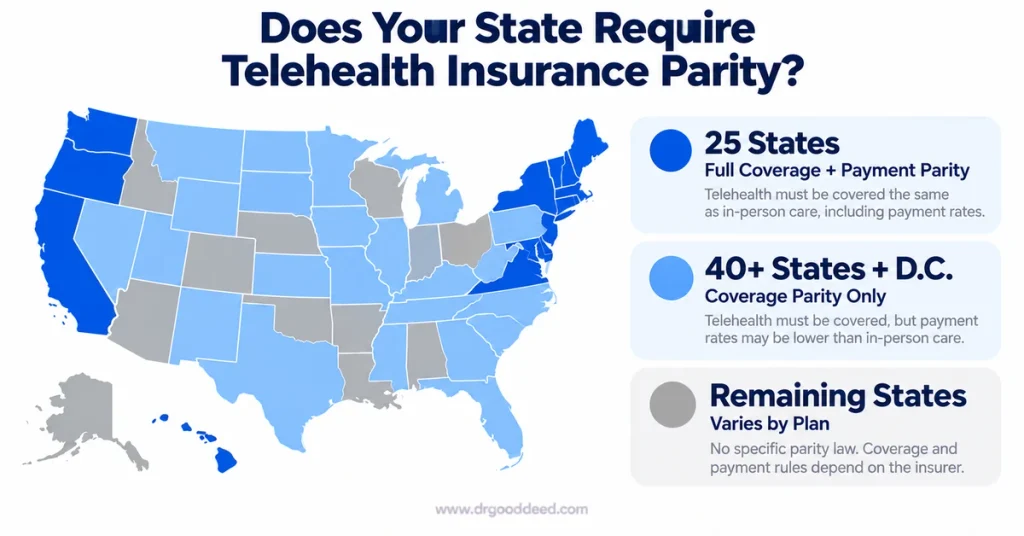 Telehealth insurance parity laws by state 2026