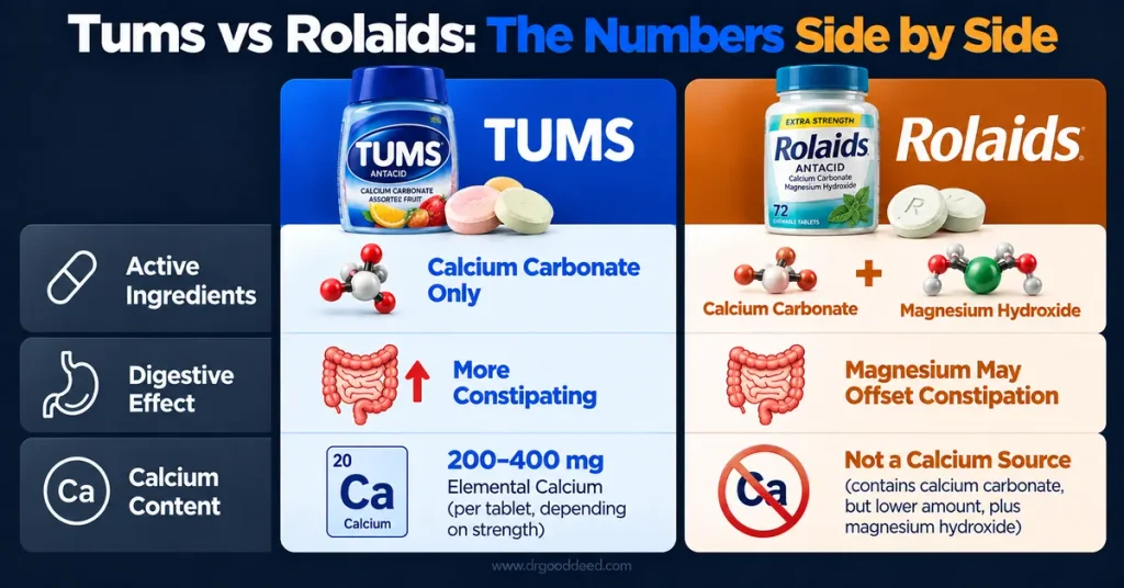Tums vs Rolaids calcium magnesium comparison table