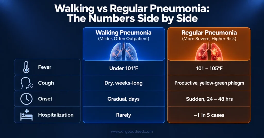 Walking pneumonia regular pneumonia symptom comparison table